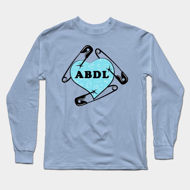 ABDL (adult baby diaper lover) Safety Pin / Diaper Pin Heart Design Long Sleeve T-Shirt by NaughtyBoyz